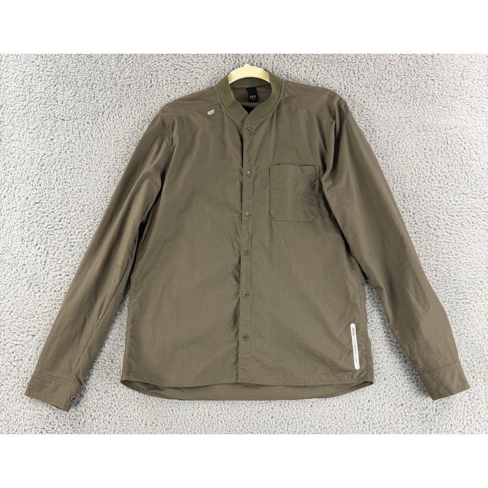 AlphaTauri Button Down Shirt Mens Large Olive Green Ribbed Collar Long Sleeve